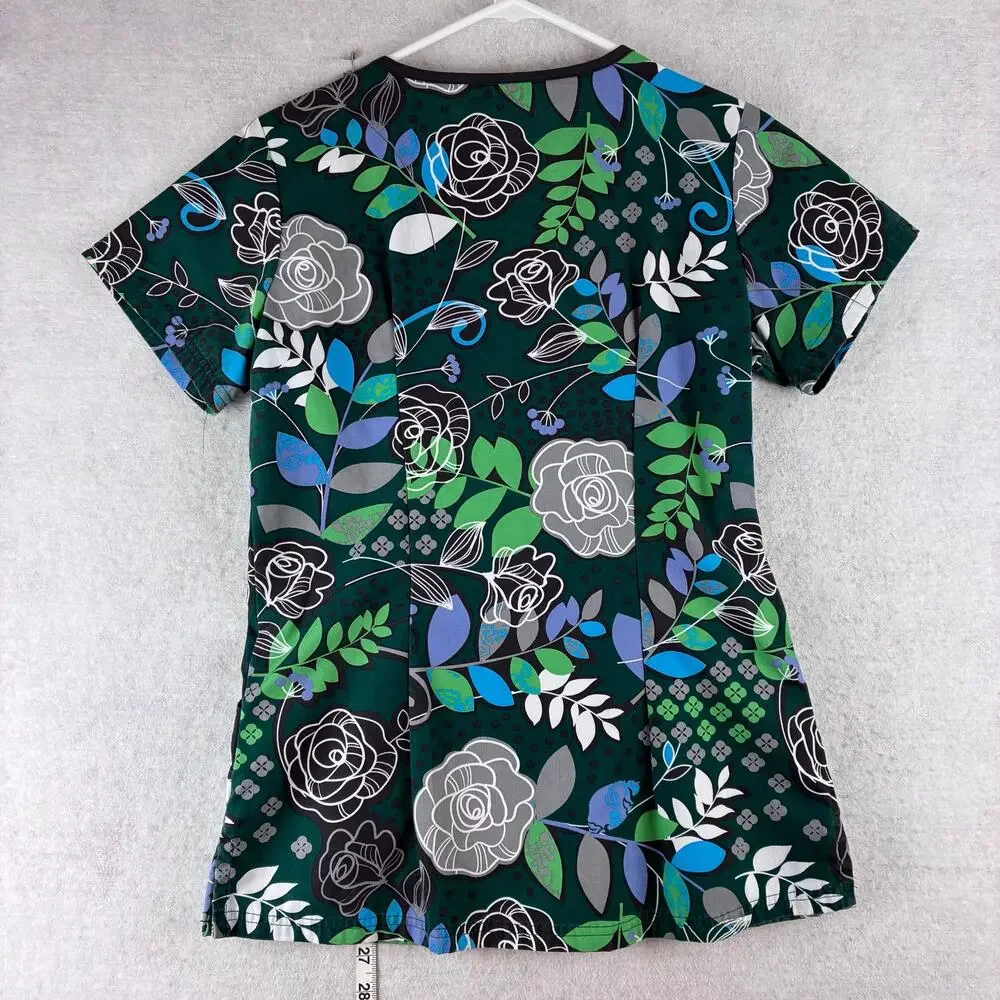 Butter Soft V Neck Tee Women's S Nurse Scrub Floral Medical Office Comfort